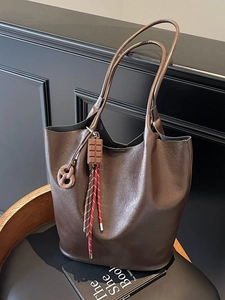 Sac Cabas Vintage en Cuir PU pour Femme Grande Capacité Sac à Épaule Avec Charmes Mignons Mode Sac Seau