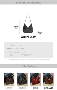 Détails des dimensions 25x15x7cm et du poids de 0,33kg pour ce sac seau hobo de style rétro