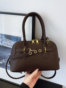 Women's Vintage PU Leather Shell Crossbody Bag Large Capacity Top Handle Handbag Dual Zipper Retro Doctor Boston Bag