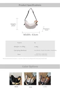 Detailed size specifications for corduroy crescent crossbody bag with plush puppy charm