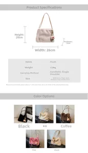 Specifiche dettagliate delle dimensioni per borsa in peluche 26x20x13cm
