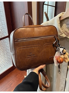 Vintage brown leather briefcase backpack with large capacity and PANTOR brand logo