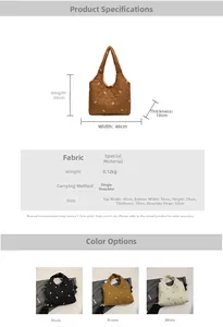Size specifications and weight details for the large quilted tote bag with bear embroidery