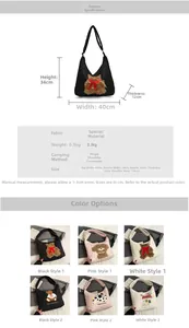 Detaillierte Größentabelle und Produktdaten für die gesteppte Schultertasche mit Bär-Stickerei