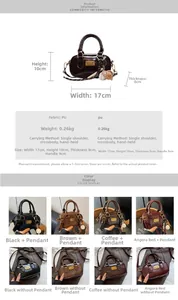 Detailed size chart for the mini retro Boston bag showing dimensions and four available colors