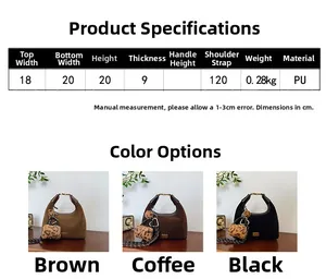 Detailed size chart and dimensions for the matte PU leather crossbody dumpling bag