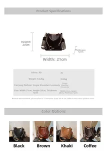 Tableau des tailles détaillé pour sac seau en cuir PU pour femme avec dimensions 21x20x12cm