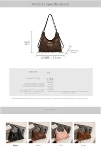 Detailed size chart and multi-color options for the large capacity faux leather hobo bag