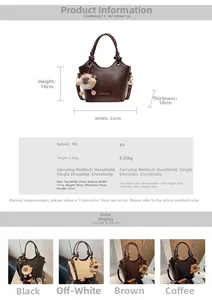 Detail view of the PU leather bucket bag showing its 23x18x10cm size and crossbody strap