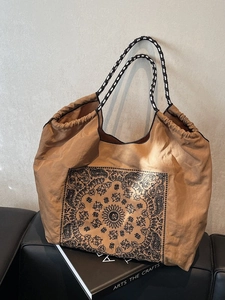 Retro Paisley Tote Bag For Women Bohemian Mandala Print Shoulder Bag Braided Rope Handles Drawstring Fabric Handbag Travel