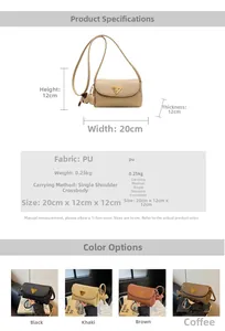 Detailed size chart and dimensions of the vintage PU leather crossbody square bag
