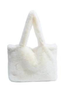 Sac fourre-tout en fausse fourrure blanche douce avec des poignées larges et souples