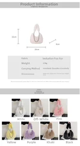 Plush faux fox fur crescent bag specs 33x22x8cm shown in seven versatile colors