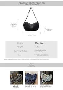 Size specifications and multi-color options for the large capacity denim tote bag