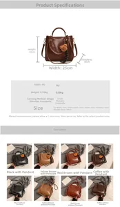 Detailed size specifications for women's vintage PU leather handbag with 25cm width