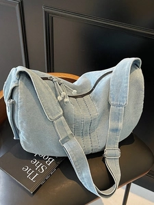 Large Capacity Washed Denim Hobo Bag For Women Vintage Casual Shoulder Crossbody Tote Bag With Adjustable Wide Strap