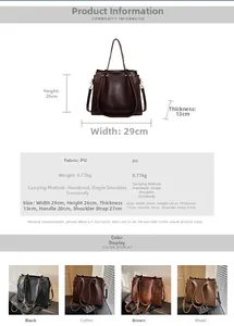 Detailed size specifications and color options for the minimalist leather tote bag