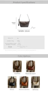 Size chart showing 22x17x8cm dimensions for the retro semi-circle PU crossbody bag