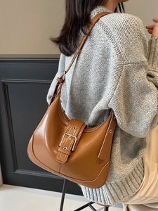 Borsa hobo in pelle marrone da donna con fibbia argentata e stile vintage Maillard elegante