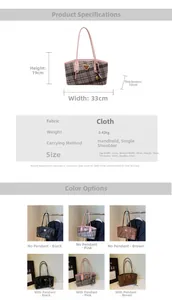 Tableau des tailles et spécifications détaillées pour le sac cabas bicolore pour femmes