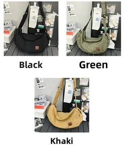 Detaillierter Vergleich der Canvas-Umhängetaschen in den Farben Schwarz, Grün und Khaki