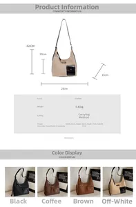 Detailed size specifications and material texture of the retro large capacity shoulder bag