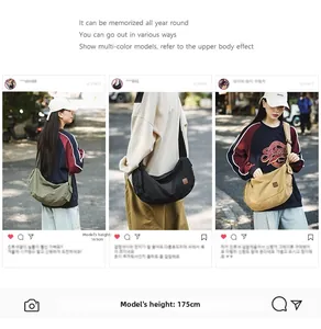 Drei minimalistische Canvas-Umhängetaschen in Grün, Schwarz und Khaki im Street-Look