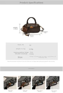 Detailed size chart of the retro PU leather mini Boston bag with precise dimensions