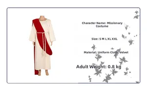 Size chart for medieval missionary costume made of uniform cloth and velvet material