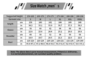 Detailed size chart for medieval missionary costume with height and garment measurements