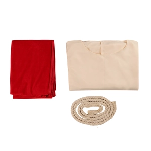 Three-piece medieval missionary costume with red velvet cloak and beige robe set