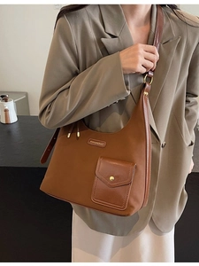 Fashion Large Capacity Women PU Leather Hobo Bag Contrast Color Shoulder Crossbody Bag Minimalist Tote Bag With Front Pocket Commuting Handbag
