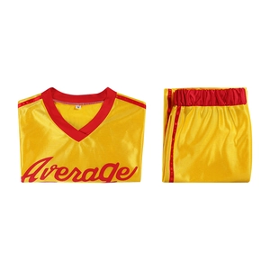 Dodgeball cosplay kostuum geel V-hals sport t-shirt en broek set voor volwassenen