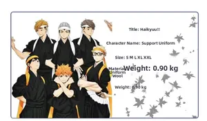 Size chart and fabric details for Haikyu Hinata Shoyo cosplay uniform costume