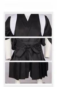 Detailed close-up of the black Haikyuu cosplay kimono featuring white collar stitching