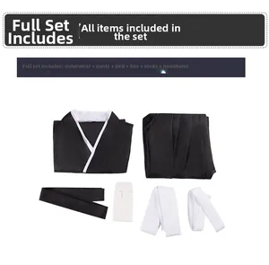 Detailed flat lay of Hinata Shoyo cosplay kimono set including coat, pants and accessories