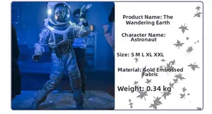 Detailed size chart for Astronaut Cosplay costume with silver metallic fabric finish