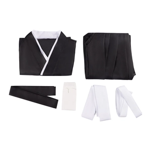 Traditional black and white Japanese Haikyuu cosplay kimono set with hakama and accessories