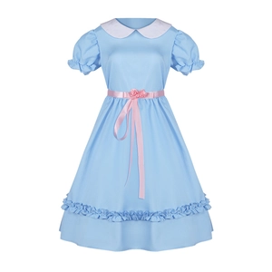 Costume de Cosplay Alice Au Pays Des Merveilles Robe Lolita Bleu Clair Avec Col Claudine Ceinture En Satin Rose Roses Halloween Fête Femmes Filles Vêtements Performance