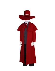 Detailed full set of Alucard Hellsing cosplay costume with red coat and iconic hat