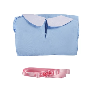 Robe cosplay bleue avec col Peter Pan blanc et ceinture décorative en satin rose
