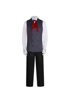 Detailed Hellsing Alucard cosplay set with vest, red cravat, and runic symbol gloves