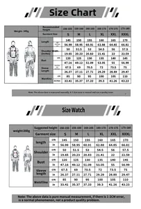 Detailed size chart for astronaut cosplay costume including measurements in cm and inches