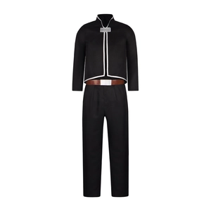 Full view of Fullmetal Alchemist Roy Mustang cosplay costume with jacket and belt