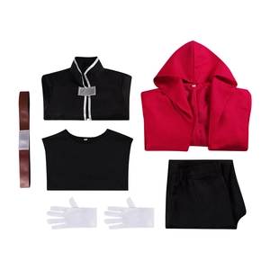 Full Fullmetal Alchemist Edward cosplay costume with red hooded coat and white gloves