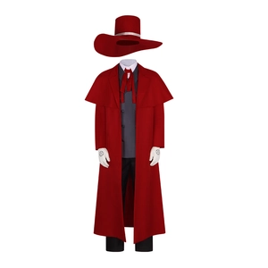 Classic Anime Vampire Hunter Cosplay Costume Full Set Red Long Coat Hat Vest Shirt Pants Gloves Halloween Party Uniform For Men
