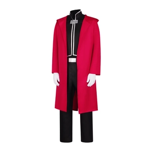 Full set Edward Elric cosplay costume featuring iconic red hooded cloak and black uniform