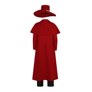 Back view of Alucard Cosplay costume with red trench coat, cape, and matching wide-brimmed hat