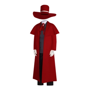 Hellsing Alucard cosplay costume set including red long coat, wide brim hat and gloves