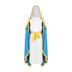 Maagd Maria Cosplay Kostuum Vrouwen Meisjes Heilige Maria Religieuze Middeleeuwse Mantel met Capuchon Witte Robe Gele Riem Outfit